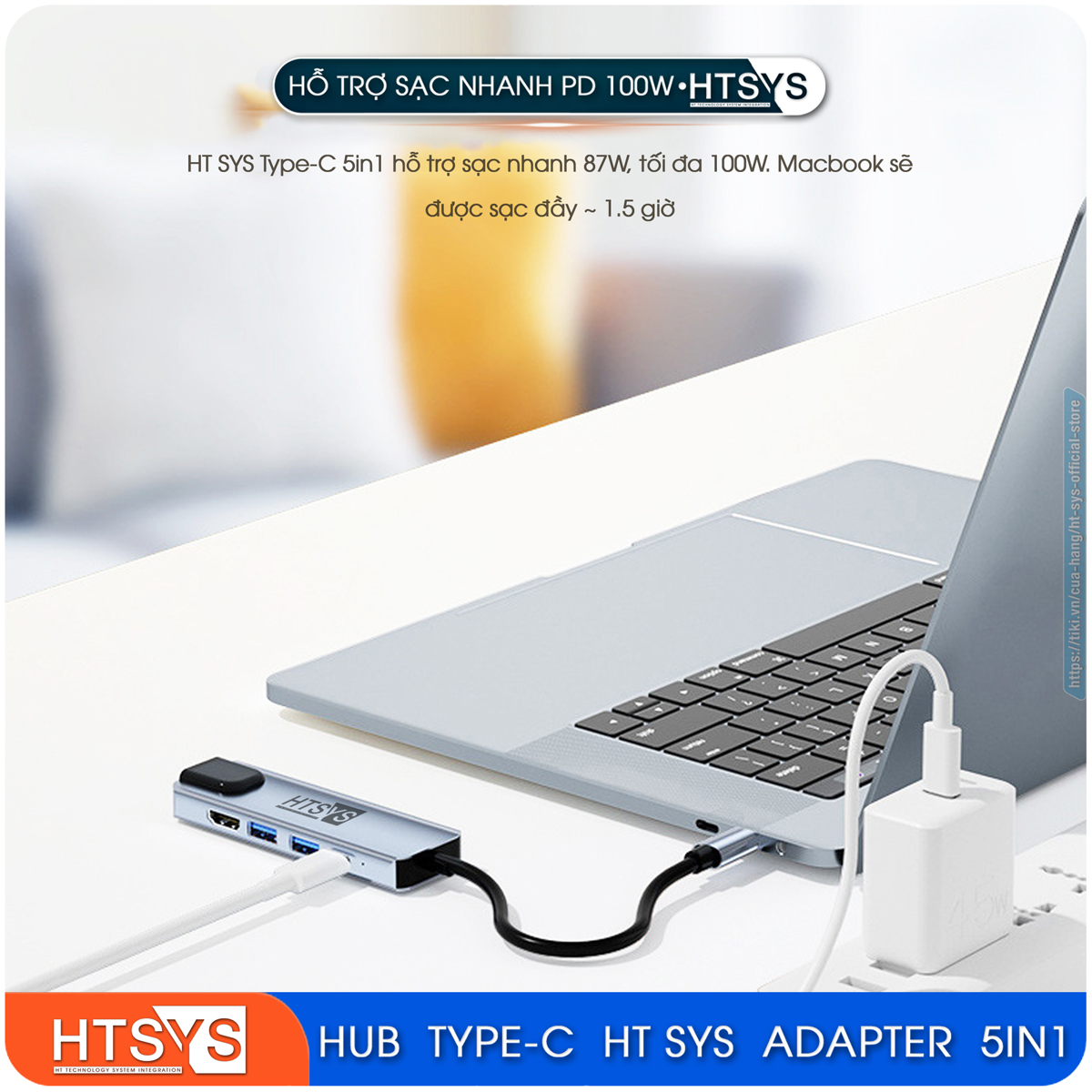 Hub Chuyển Đổi USB Type C HT SYS 5 in 1 To HDMI, USB 3.0, Lan, PD 100W - Hàng Chính Hãng