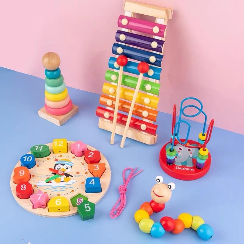Combo bộ đồ chơi gỗ thông minh phát triển tư duy trí tuệ cho bé - Combo 4 5 7 8 món đồ chơi Montessori bằng gỗ an toàn