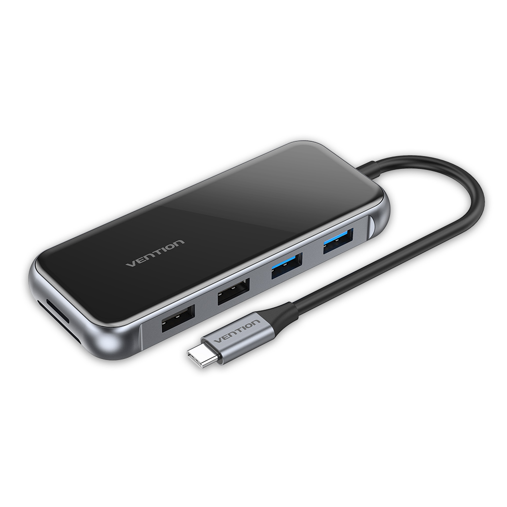 Cáp chuyển đổi (10 in 1 ) USB Type-C sang HDMI, VGA, 2*USB 2.0, 2*USB 3.0, LAN, SD, TF, 87W PD Vention Hàng chính hãng