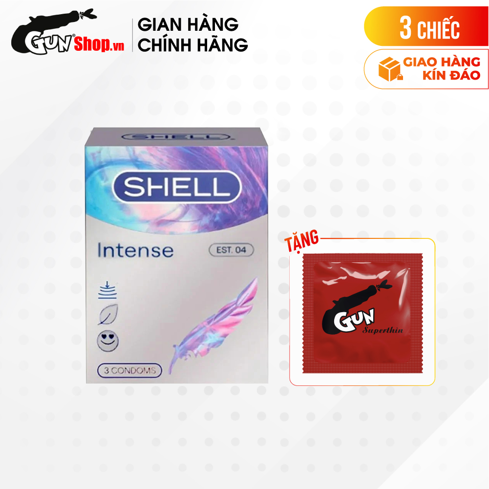 [Hộp 3 cái] Bao cao su Shell Intense - Siêu mỏng 0.04mm kèm 1 chiếc BCS Gun Super Thin