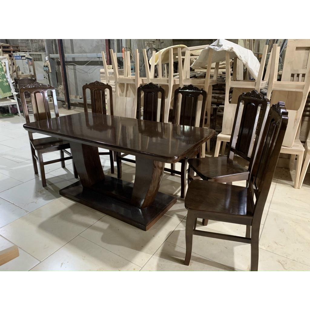 Bàn ăn 6 ghế gỗ sồi nga kiểu chân thuyền