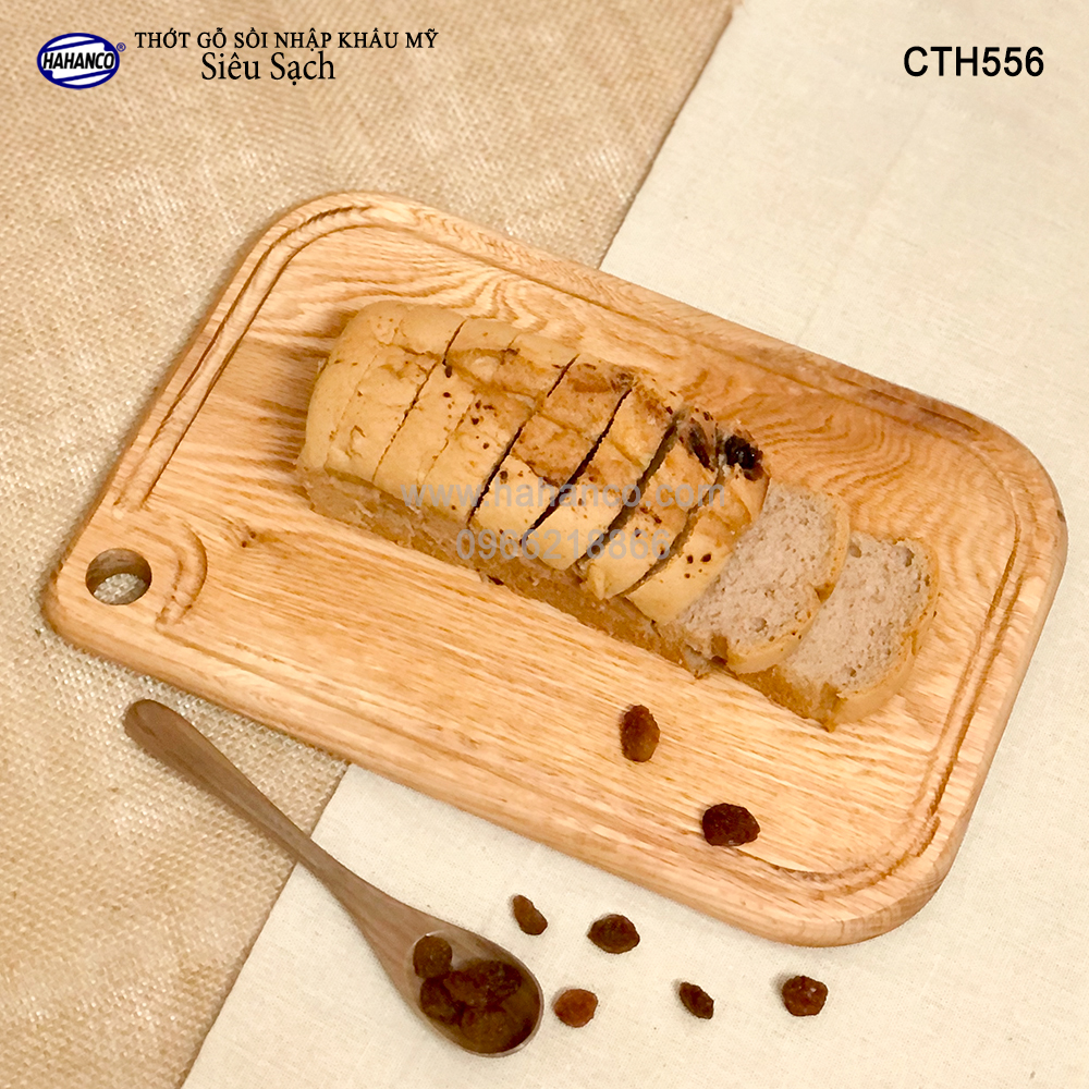 Thớt hình chữ nhật gỗ Sồi Mỹ (OAK) có rãnh bao quanh tiện dụng (CTH556) hàng Xuất Khẩu Châu Âu - khay bánh mì/trái cây/ bít tết/ pizza/ phụ kiện chụp ảnh, bày món ăn trong nhà hàng - Sang trọng trên bàn ăn - HAHANCO