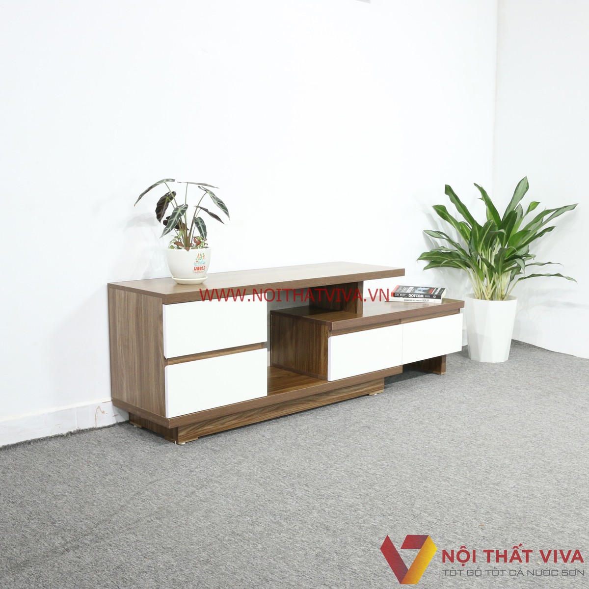 Kệ Tivi Thông Minh Gỗ MDF Melamine Màu Óc Chó Hiện Đại Giá Rẻ