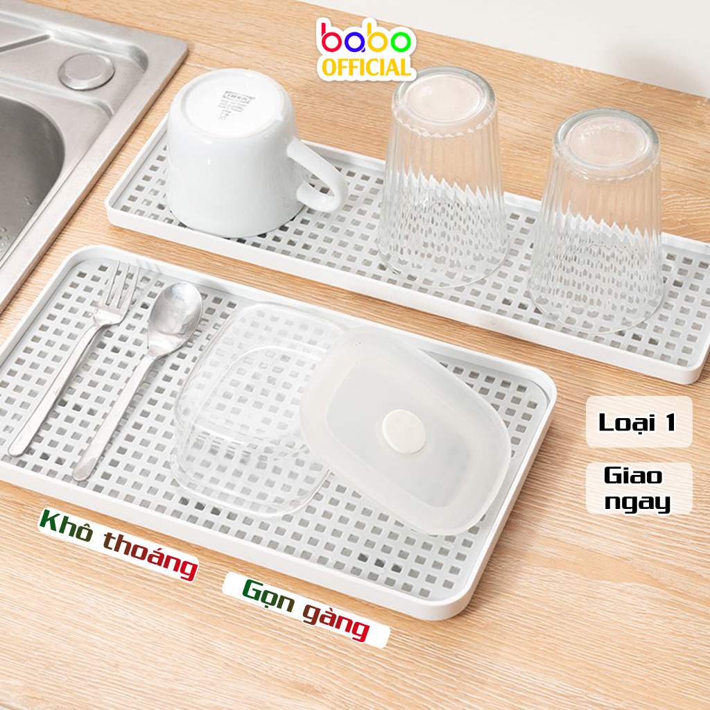 Khay trà hai lớp nhựa để bàn đựng cốc thoát nước kệ bát đĩa babo