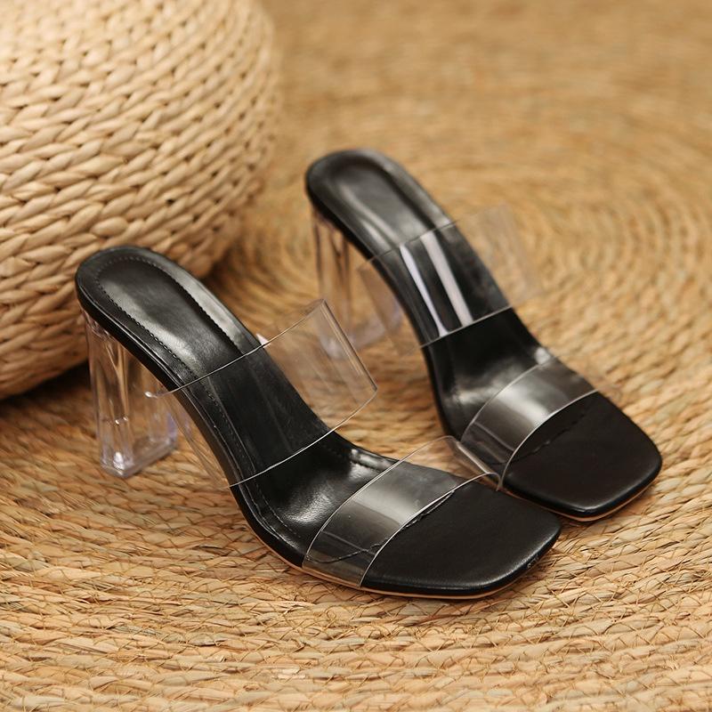 CÓ SẴN Dép cao gót meka trong 6 phân bản ngang quai trong thời trang big size 40 41 42 43 siêu êm chân