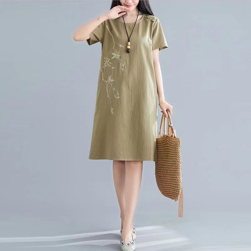 Đầm suông đũi ullzzang form rộng cổ tròn ngắn tay mặc hè Haint Boutique Da205