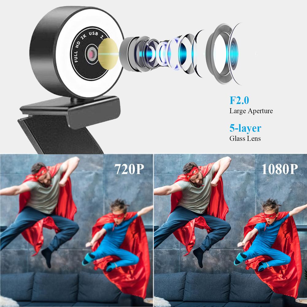 Webcam độ nét cao có đèn LED chiếu sáng tích hợp Micrô với 360 °