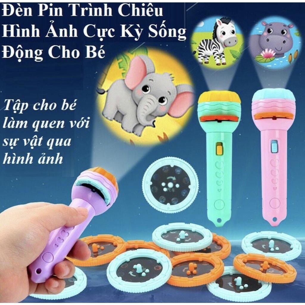 Đèn pin chiếu hình 3D cho bé 10 thẻ 80 hình chiếu ngộ nghĩnh