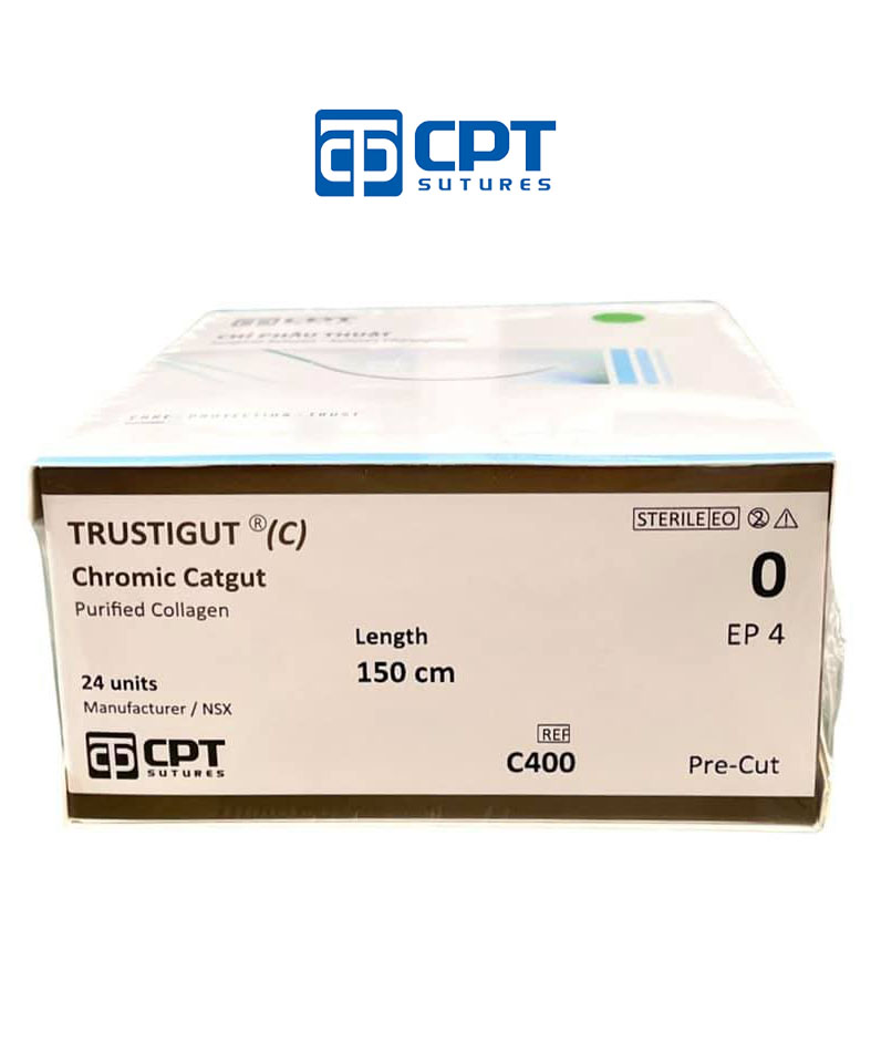 Chỉ phẫu tự tiêu tan chậm CPT Trustigut  Chromic Catgut số 0 - C400