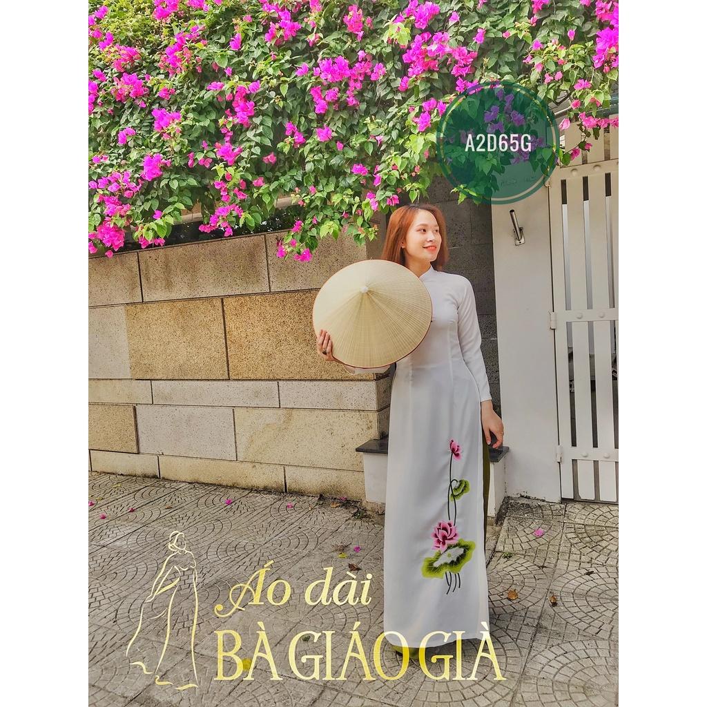ÁO DÀI LỤA TÂY THI TRẮNG THÊU HOA SEN