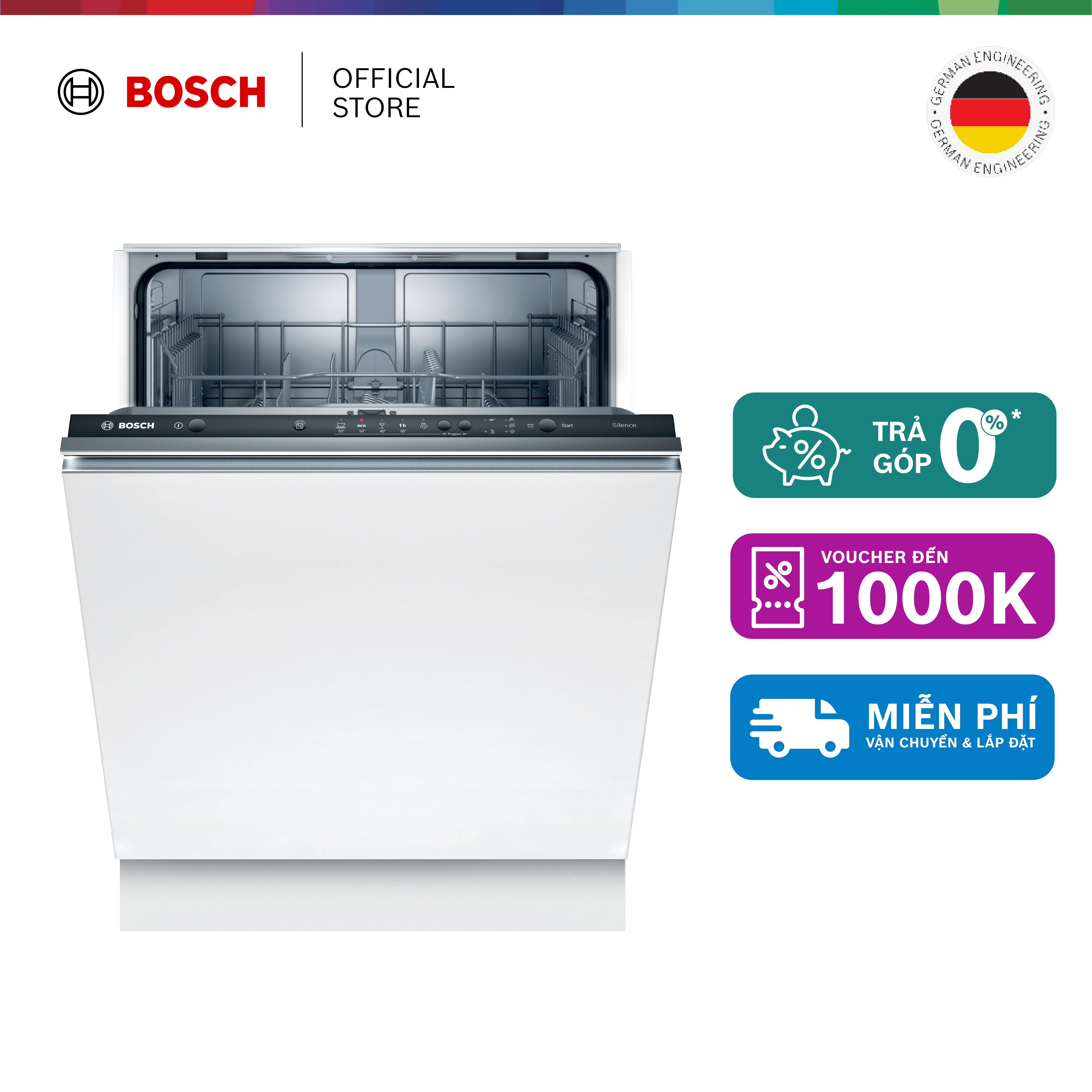 Máy Rửa Chén Bát Âm Toàn Phần 12 Bộ Bosch SMV25BX03R - Series 2 (60cm) - Hàng chính hãng