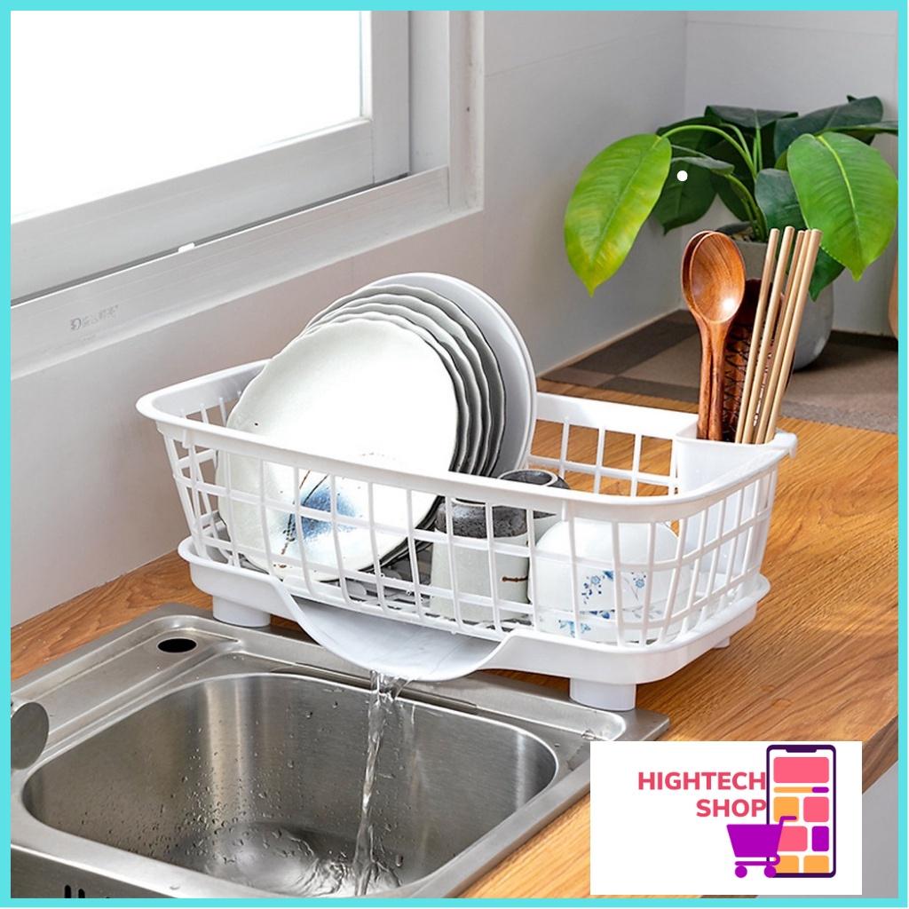 Rổ úp chén, giá úp bát đĩa có khay hứng thoát nước kèm ống đựng đũa loại đẹp