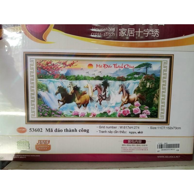 Tranh thêu chữ thập 8 ngựa mã đáo thành công thác nước 3D AL53602- chưa thêu