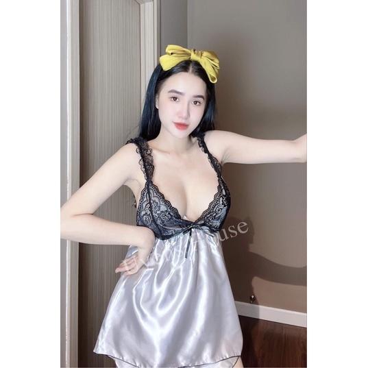 Đồ ngủ sexy nữ bigsize/ Đồ ngủ 2 dây viền ren đen không mút, chất phi mịn quyến rũ 382