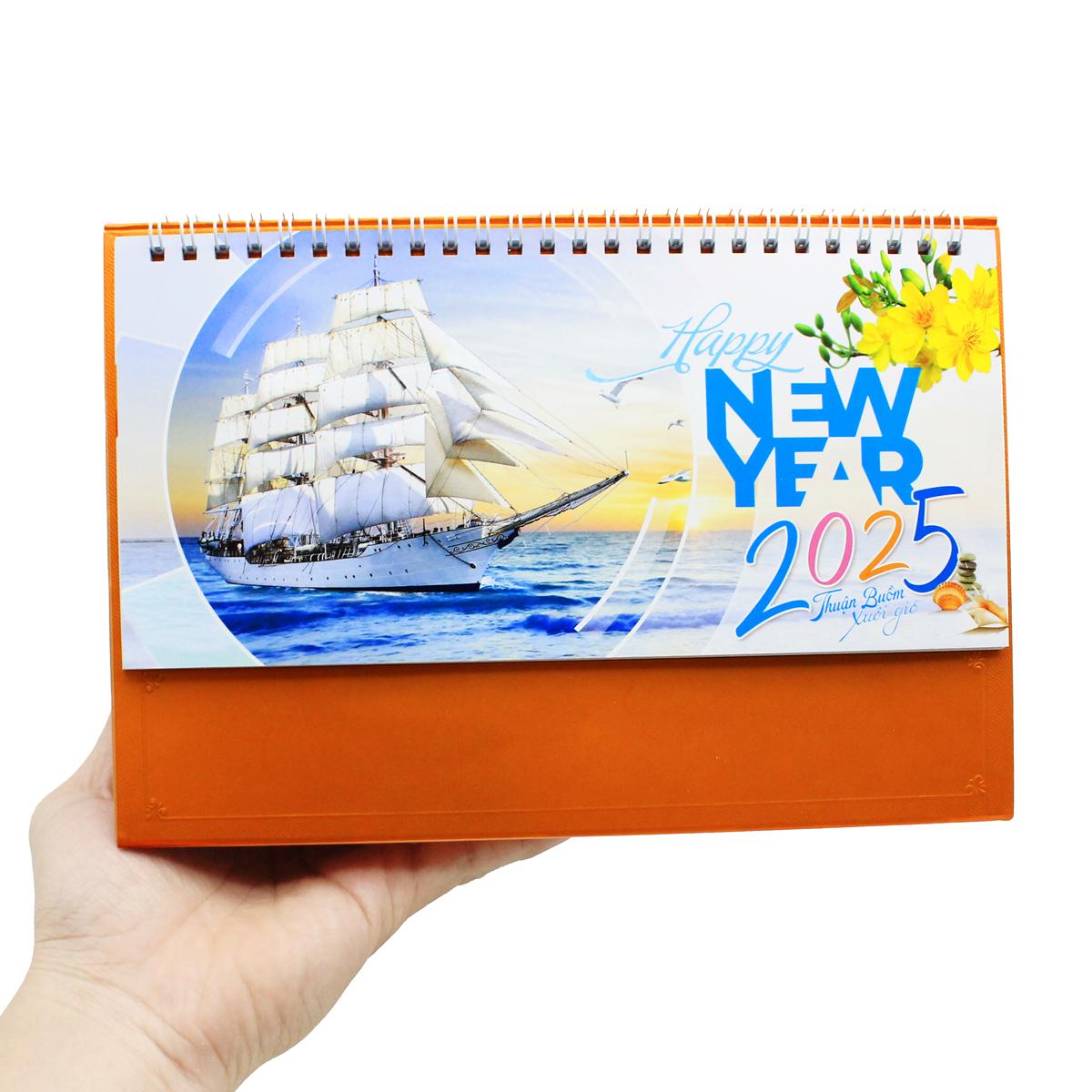Lịch Bàn Ngang 2025 - Thuận Buồm Xuôi Gió - Văn Lang VLLB15 - Đế Màu Cam