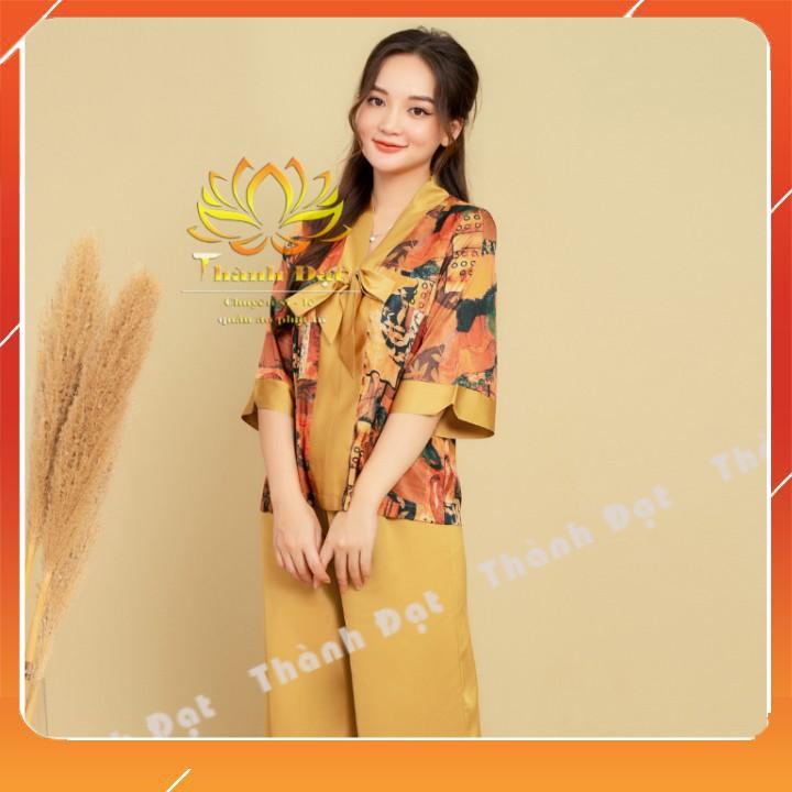 Bộ Quần Áo Đi Chùa Lụa Nơ Chất Lụa Vân Mềm Mịn, Thoáng Mát, Mặc Cực Đẹp, Thoải Mái, Duyên Dáng Trẻ Trung