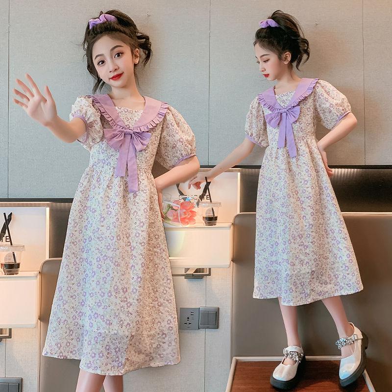 TOBE1SHOP đầm trẻ em mùa hè cô gái phong cách bowknot váy 2023 váy công chúa vừa bé đầm hoa đầm