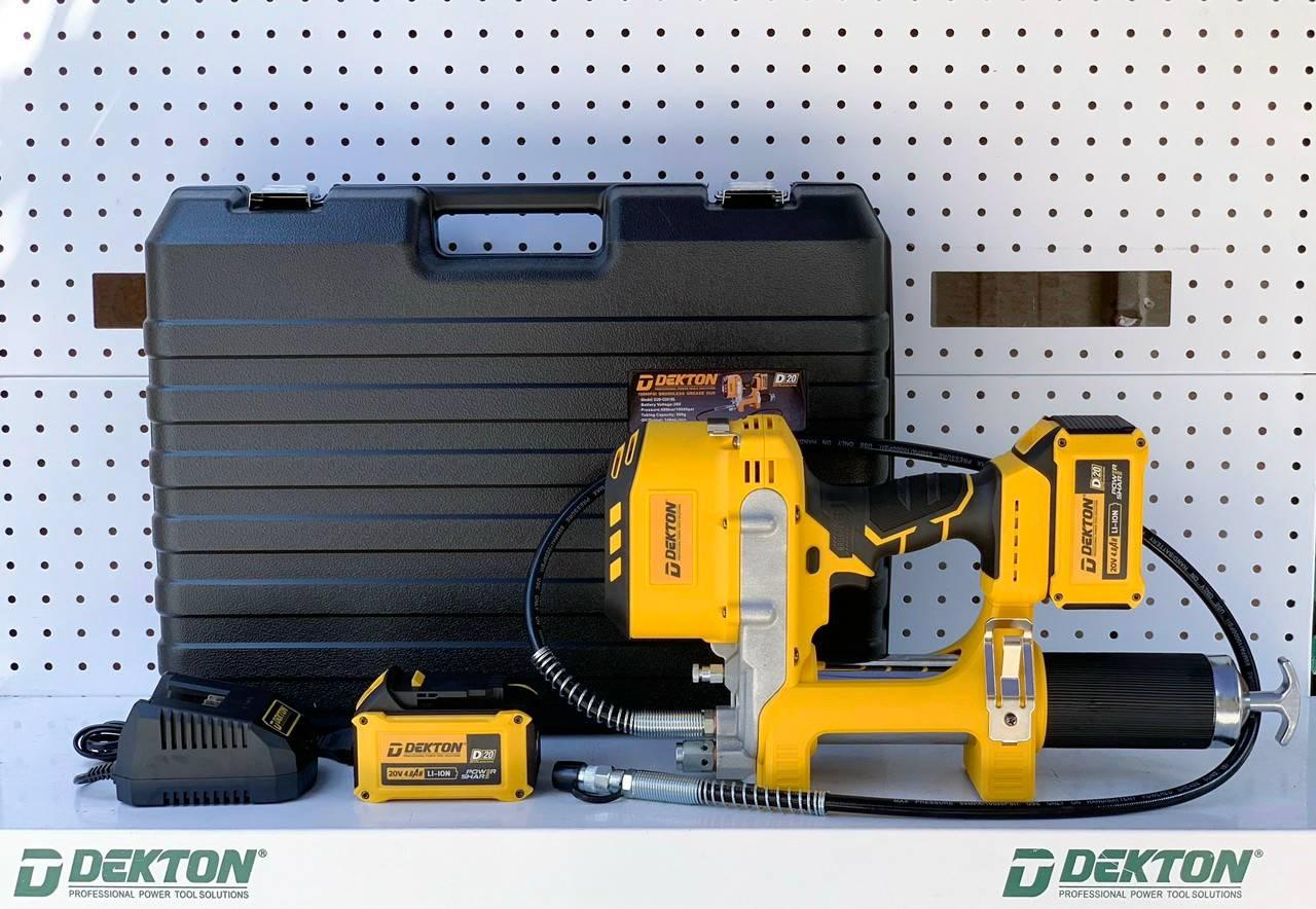 BỘ MÁY BƠM MỠ PIN 21V (ĐỘNG CƠ KHÔNG CHỔI THAN) KÈM PIN 4.0AH EVE D20-GS01BL DEKTON - HÀNG CHÍNH HÃNG