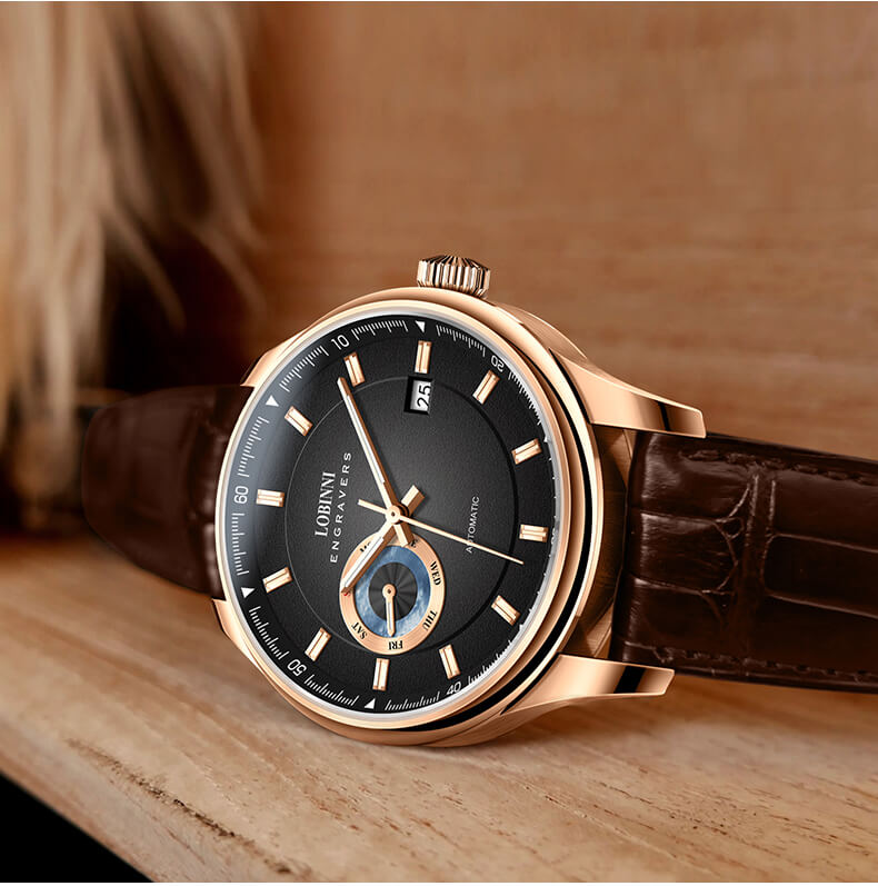 Đồng hồ nam chính hãng Lobinni No.17017-2 BH 24T, Kính sapphire nguyên khối chống xước, chống nước 50m, dây da cao cấp