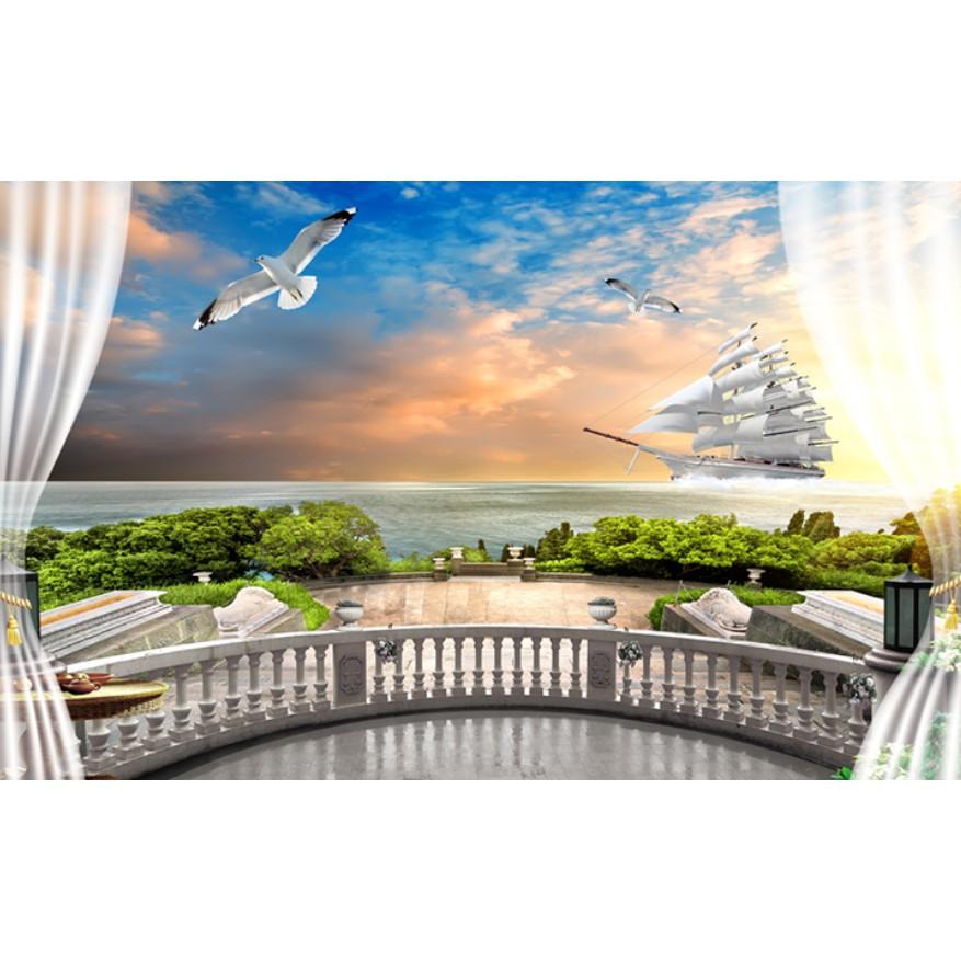 Tranh dán tường 3d hiện đại, trang trí phòng khách đại dương mênh mông 1,2m x 1,9m MS1380925706