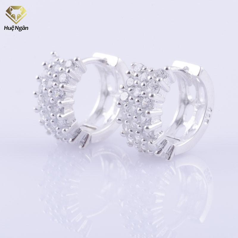 Bông tai bạc Ý 925 Huệ Ngân - Bông vòng đính đá trắng SE041