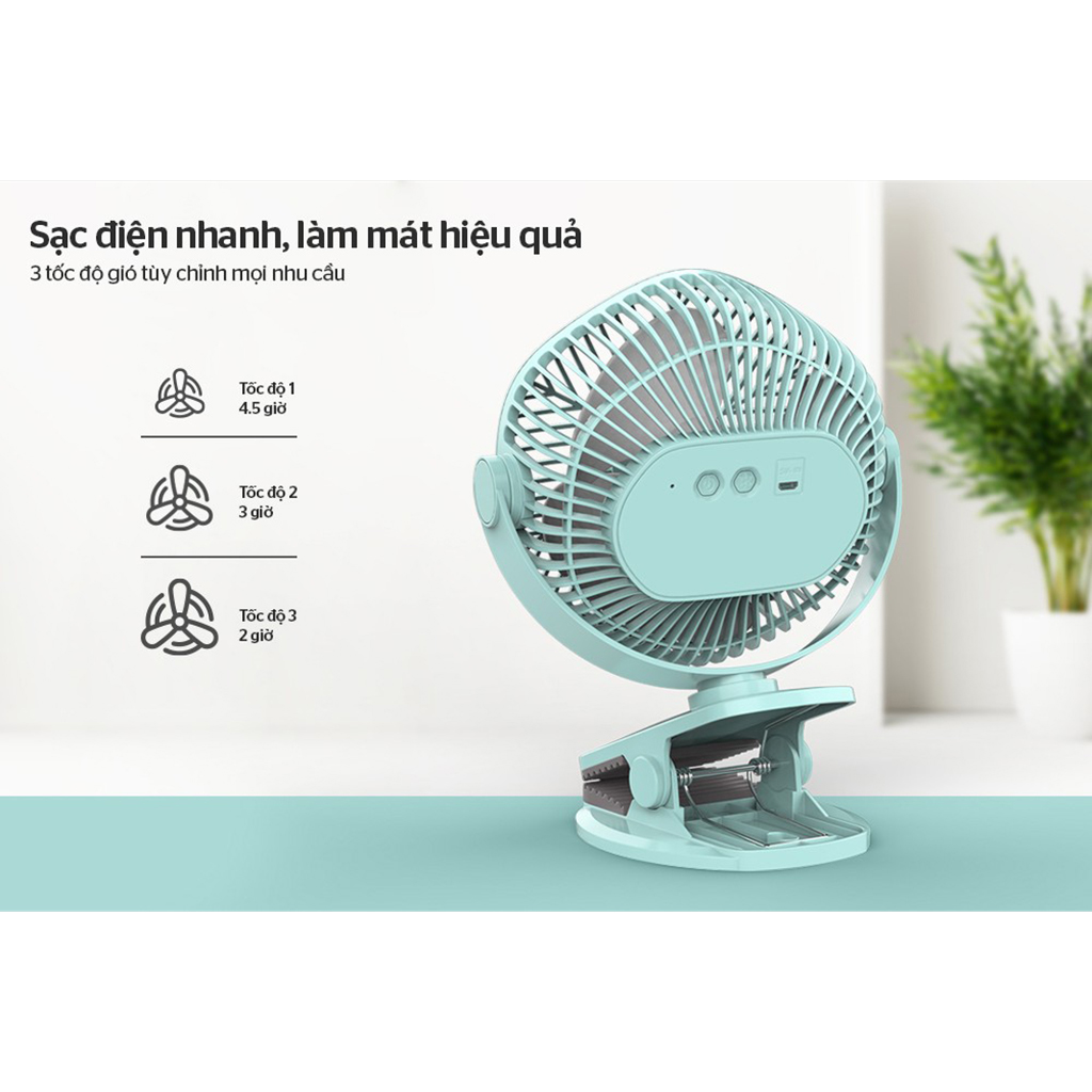 Quạt Sạc Mini Sunhouse SHD7111 Hàng Chính Hãng - Quạt Tích Điện Mini Tiện Lợi Cho Mùa Hè