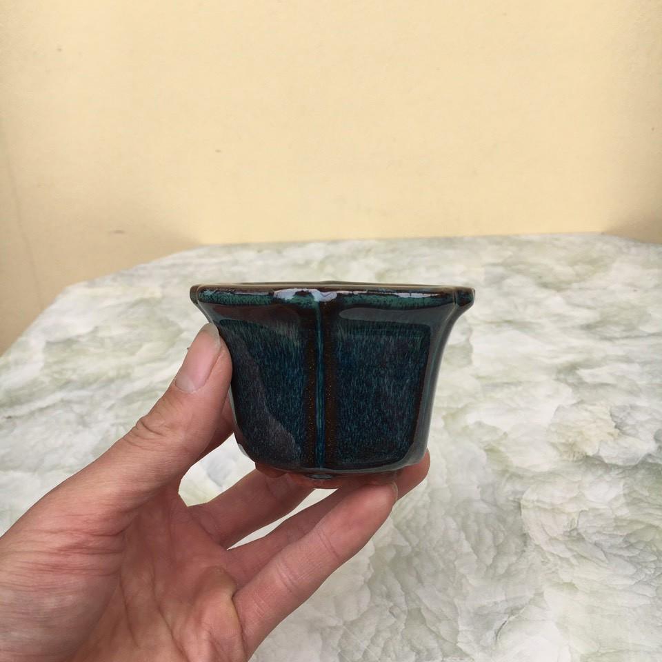 Chậu bonsai Lục mini men hỏa biến gốm Bát tràng 1 size BM-122