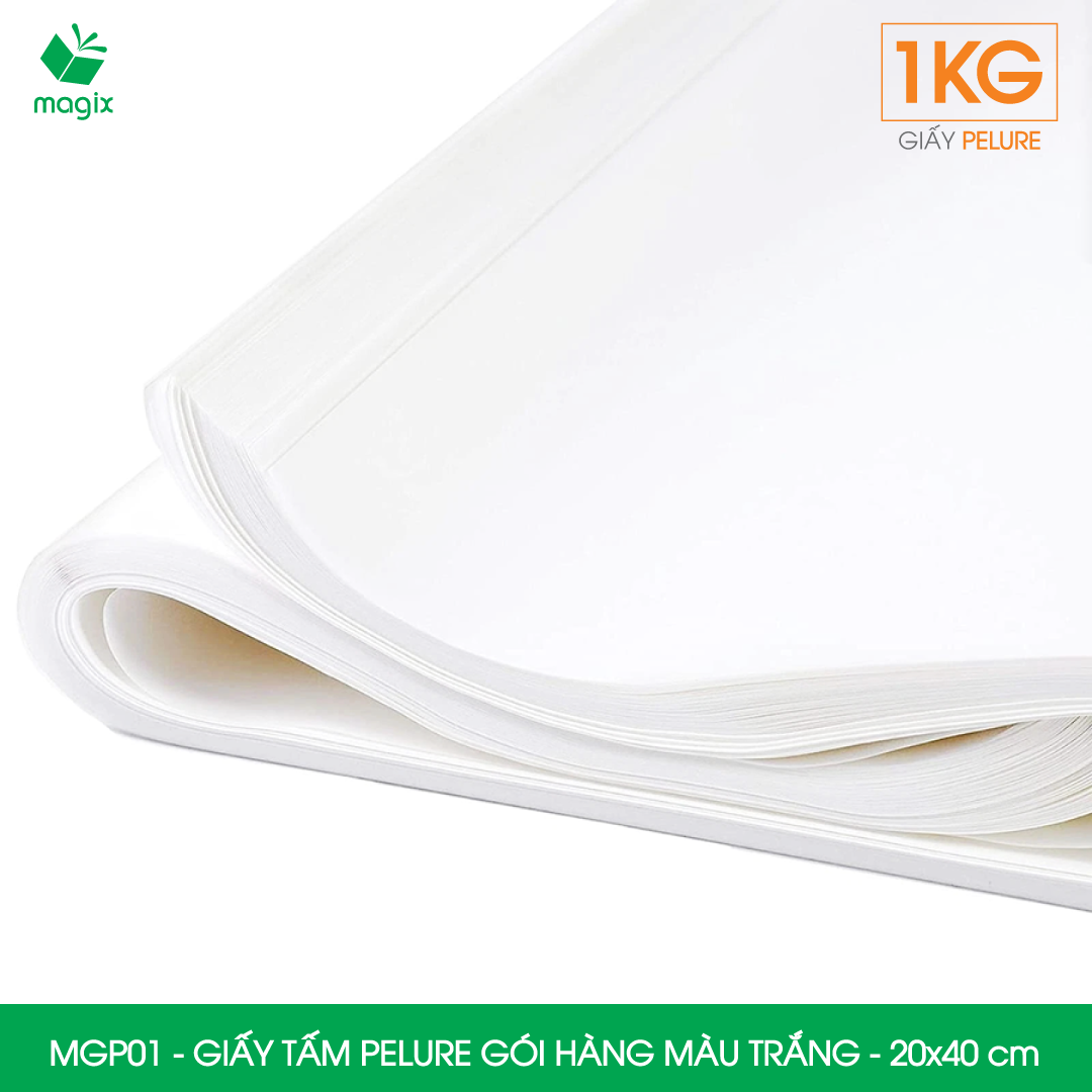 MGP01 - 20x40 cm - 1KG giấy Pelure trắng đóng hàng, giấy nến gói quần áo, giày dép, phụ kiện
