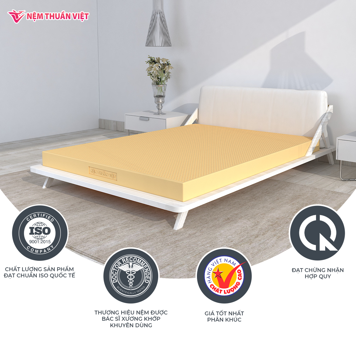 Nệm Cao Su Thuần Việt Deluxe 100% Cao Su Thiên Nhiên, Bền Bỉ, Thoáng Mát, Êm Ái