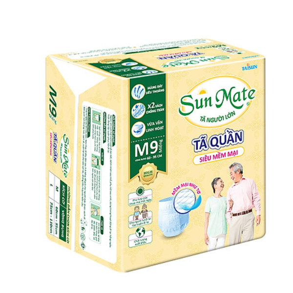 Hình ảnh Combo 2 Tã Quần Người Lớn Sunmate Mềm Mại M9 (9 Miếng)