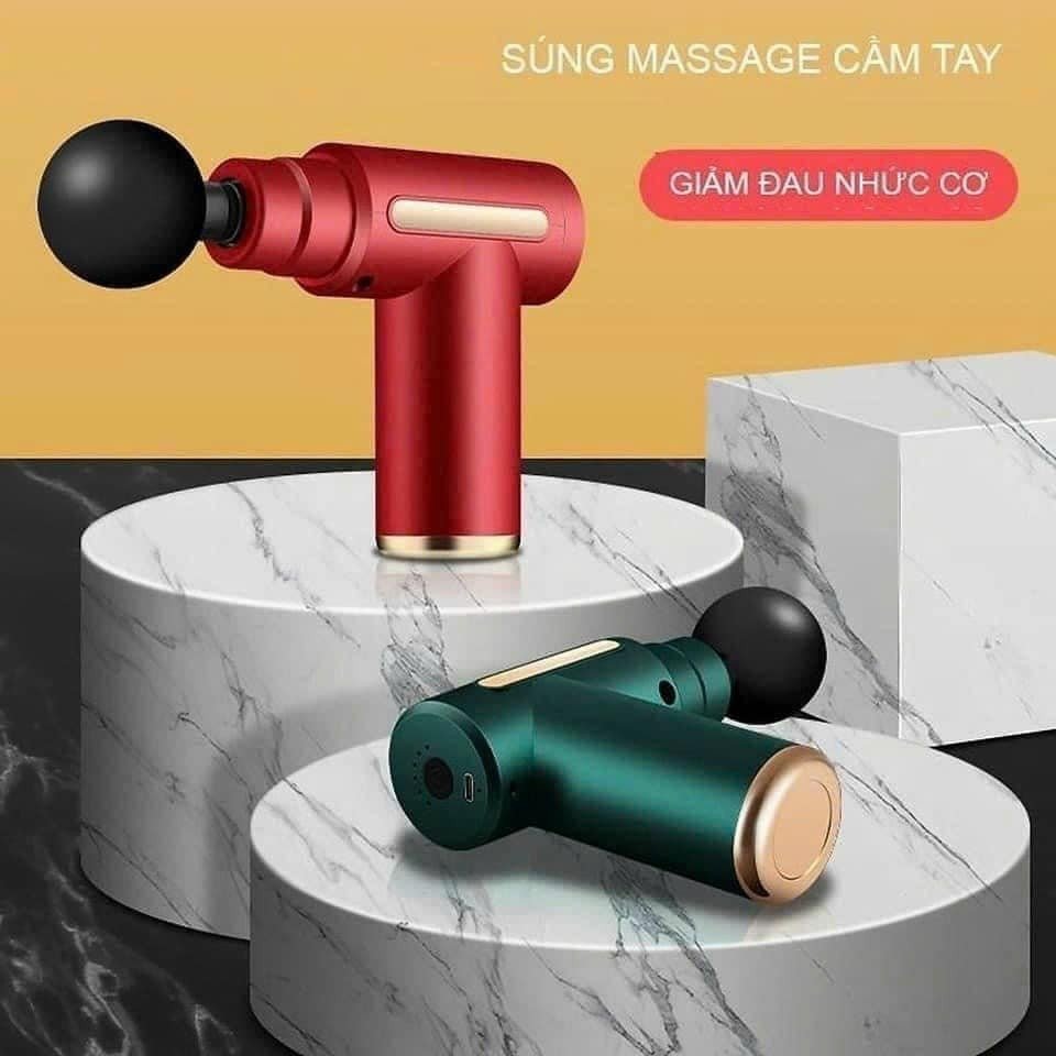 Máy massage toàn thân 4 đầu thay và 6 chế độ rung giảm đau mỏi cơ - Súng mát xa mini cầm tay cho nam và nữ, dùng cho cổ vai gáy, lưng, hông, chân, tay....