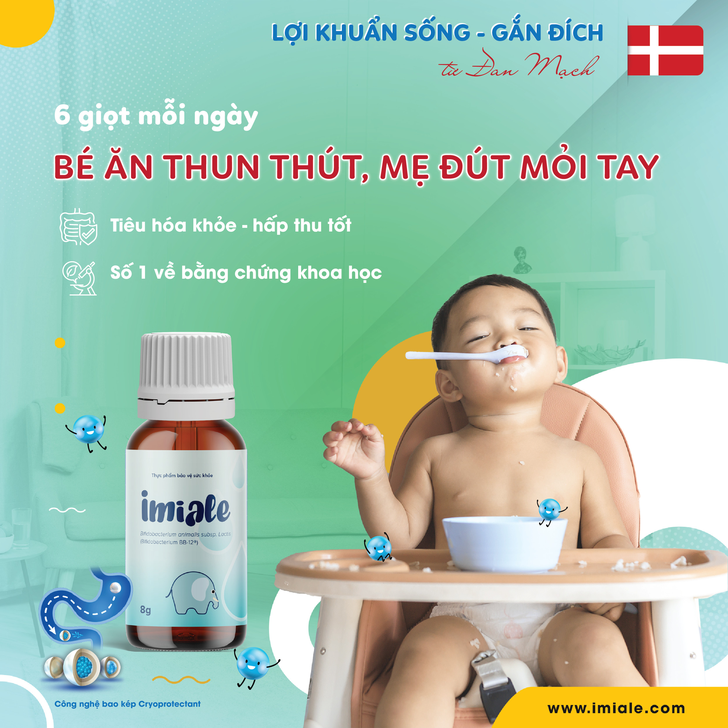 Men vi sinh IMIALE - Cải thiện tiêu hóa, biếng ăn, tăng đề kháng từ Đan Mạch
