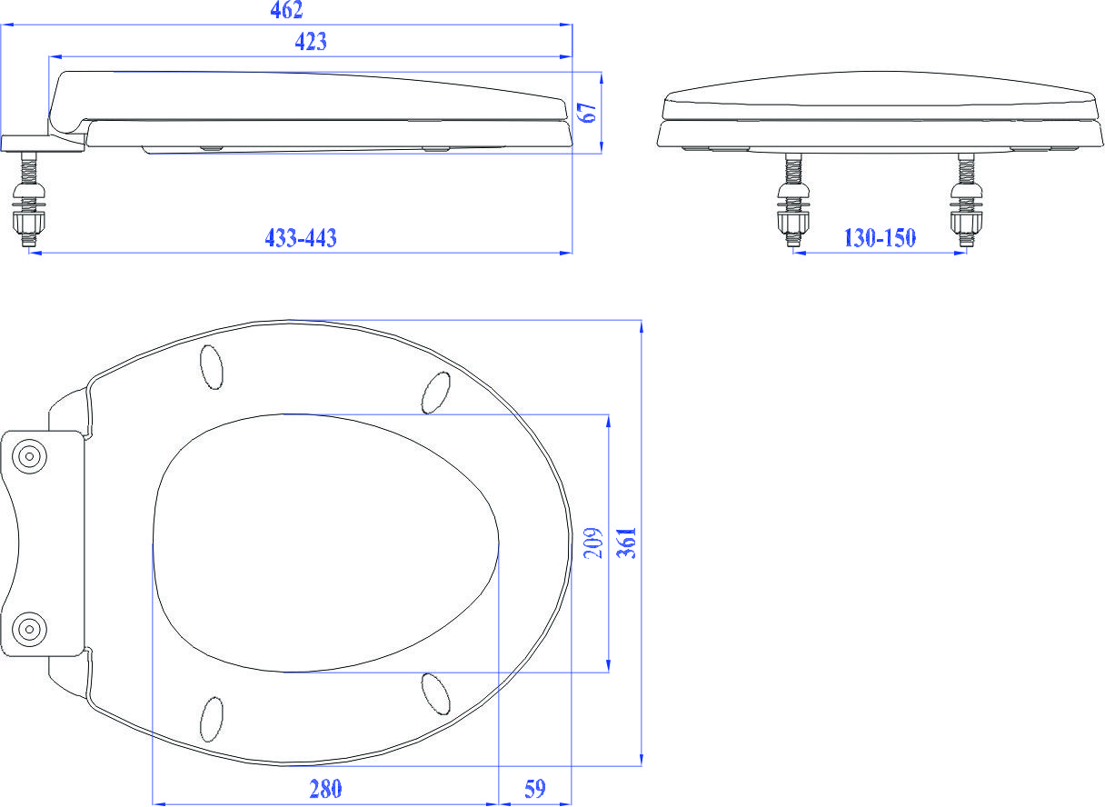 Nắp ngồi rơi êm cao cấp thay thế cho các loại bàn cầu Inax thân ngắn 117-108-306