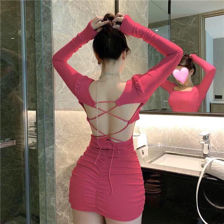 Đầm Ôm Body Tay Dài Đan Dây Lưng Sang Trọng Đẹp Sexy Thời Trang Công Sở Dạo Phố Dự Tiệc Hàng Cao Cấp