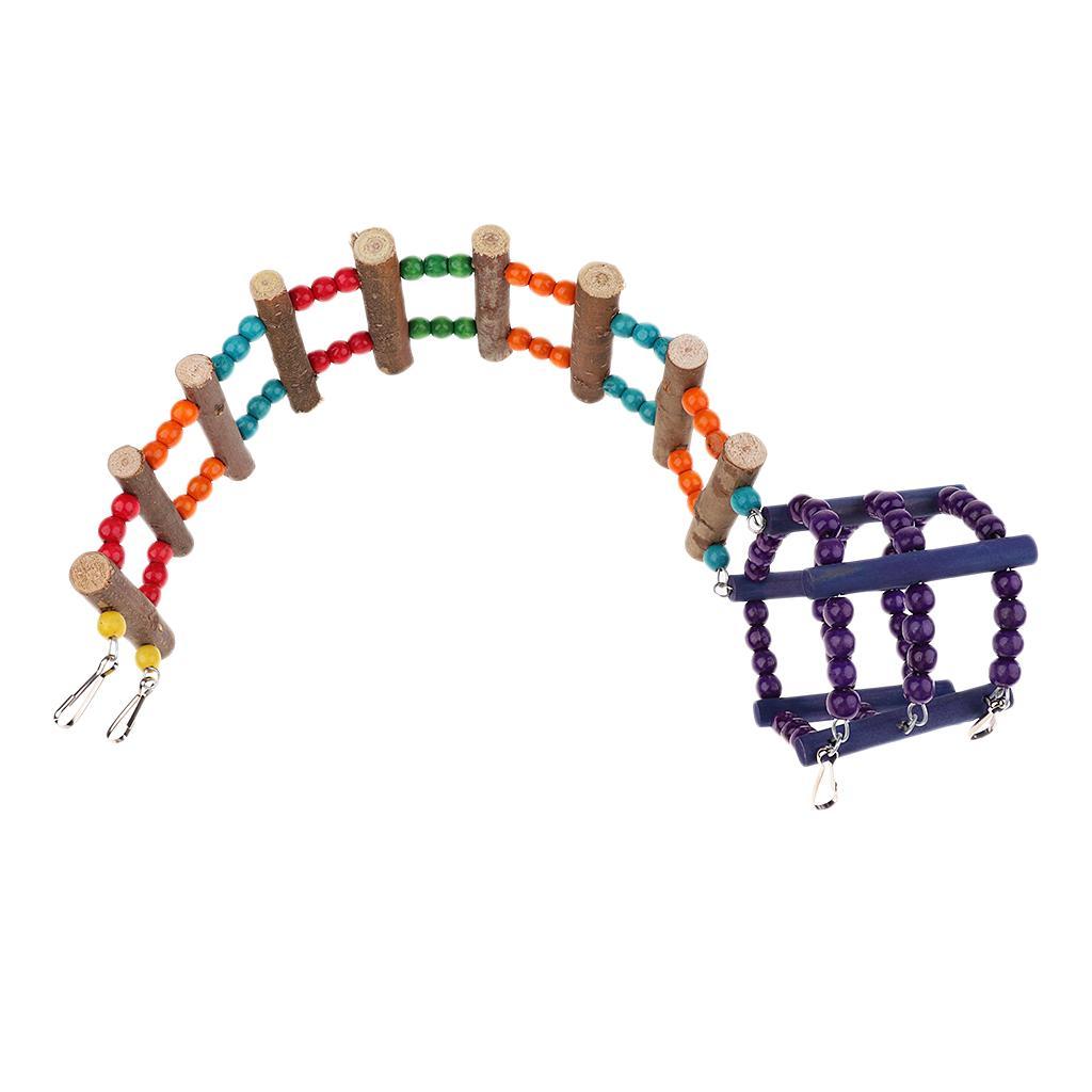 Colorful Hanging Climb Toy Parrot Hamster Wooden Ladder Swing Bridge