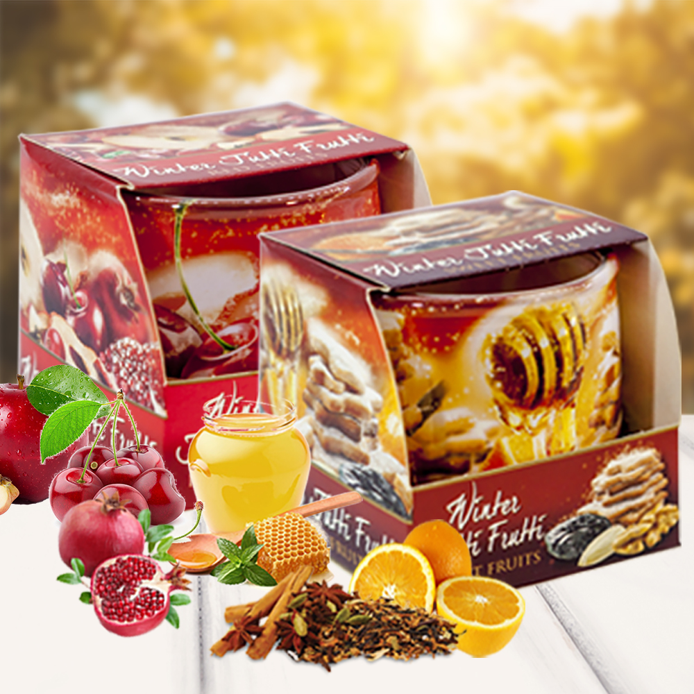 Combo 2 ly nến thơm Bartek nhập khẩu Châu Âu Winter Jutti Frutti 100g - nho, quế, lựu