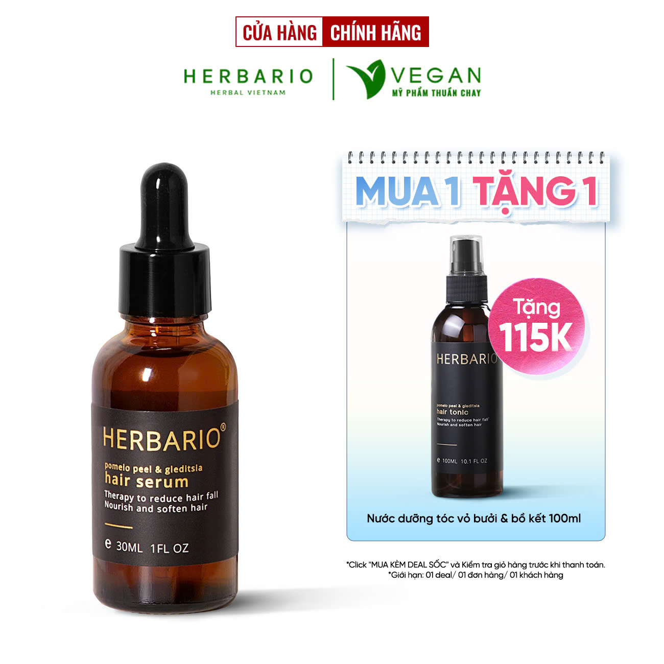 Serum mọc tóc vỏ bưởi &amp; bồ kết Herbario 30ml pomelo giúp tóc mọc nhanh giảm rụng tóc thuần chay
