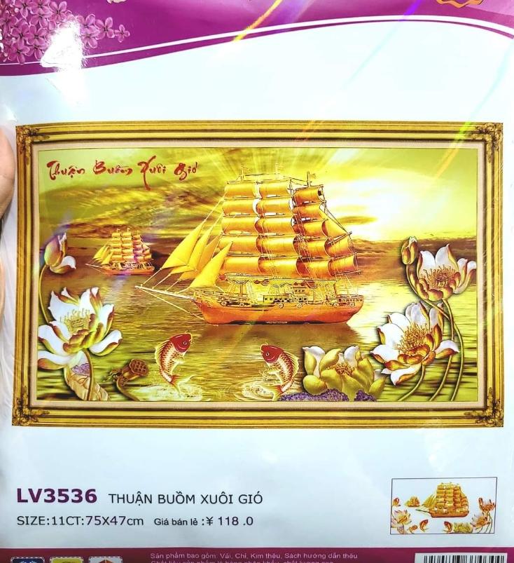 Tranh thêu chữ thập thuyền vàng thuận buồm xuôi gió LV3536 - kích thước 75 * 47 cm