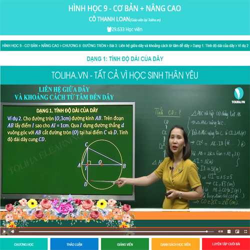 Khóa học HÌNH HỌC 9 - CƠ BẢN + NÂNG CAO cô Thanh Loan - 09 tháng