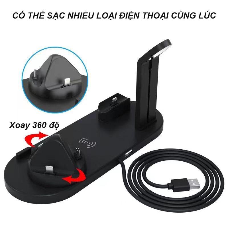 Đế Sạc Không Dây Để Bàn Cao Cấp, Sạc Cùng Lúc Được Đồng Hồ Thông Minh, Tai Nghe, Điện Thoại Micro//Type C