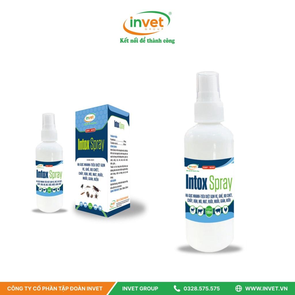 INTOX SPRAY-HẠ GỤC NHANH-TIÊU DIỆT GỌN VE, GHẺ, BỌ CHÉT, CHẤT, RẬN, MÒ, MẠT, RUỒI, MUỖI, GIÁN, KIẾN