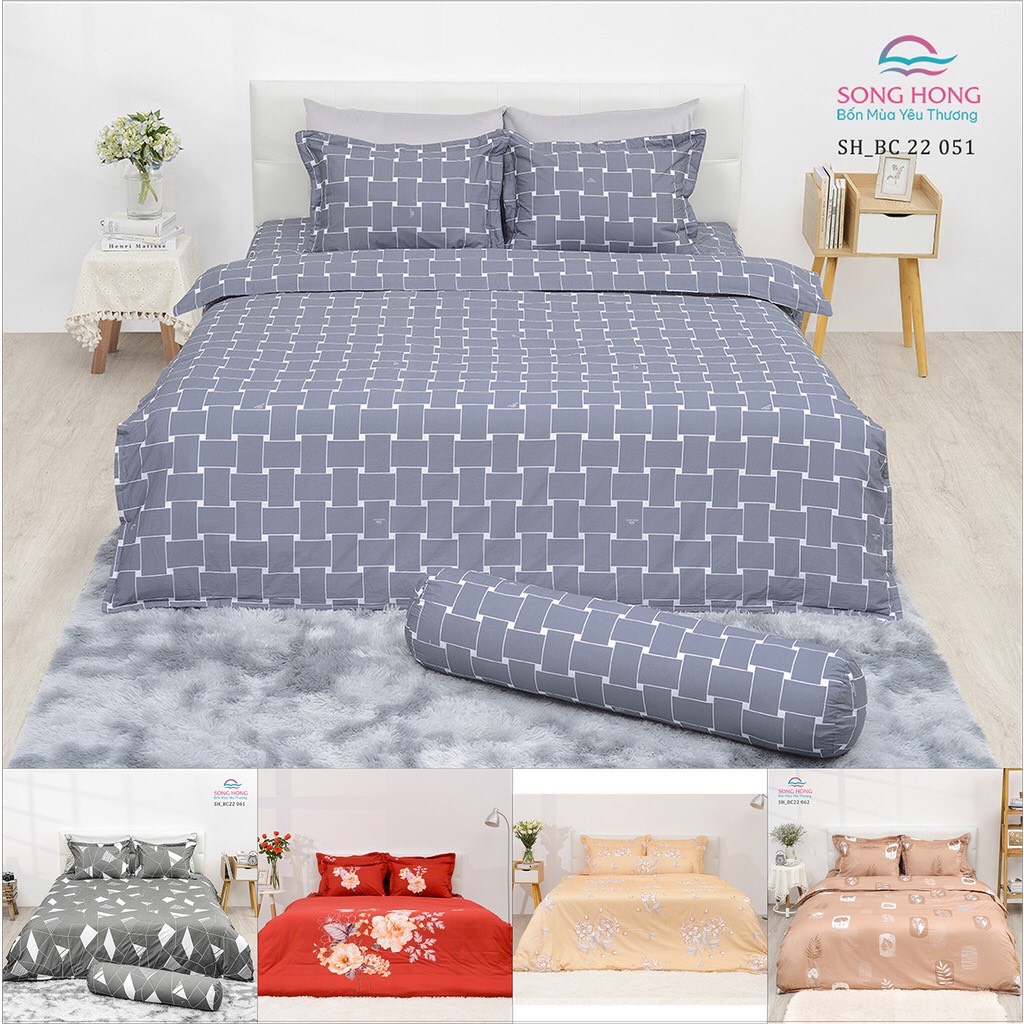 Bộ chăn ga gối 200x220 Sông Hồng chất cotton