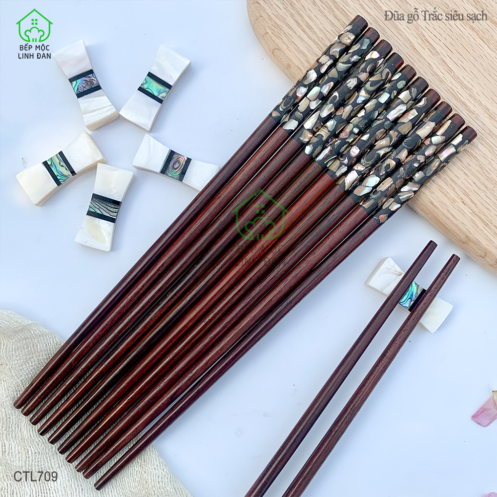 (5 Đôi) Đũa Gỗ Trắc Đầu Cẩm Quy Ốc Bào Ngư Úc - Kháng Khuẩn Siêu Sạch [CTH709-5]