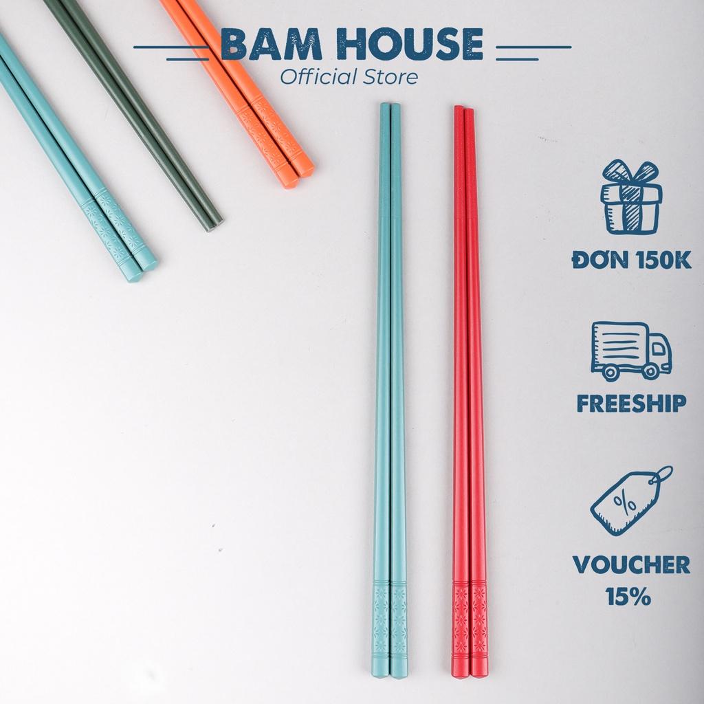 Set 5 đôi đũa nhựa chịu nhiệt Bam House nhiều màu đuôi đũa trạm hoạ tiết cao cấp DNHT04