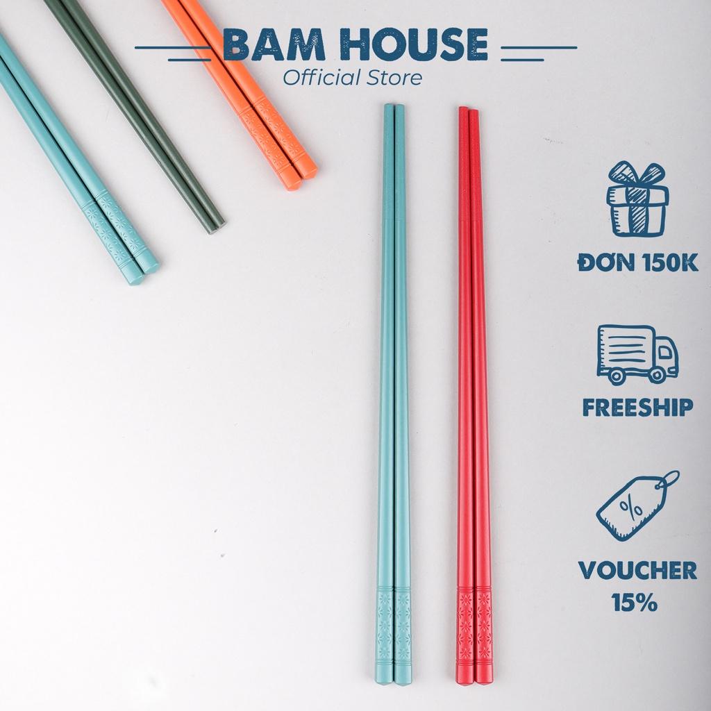 Set 5 đôi đũa nhựa chịu nhiệt Bam House nhiều màu đuôi đũa trạm hoạ tiết cao cấp DNHT04