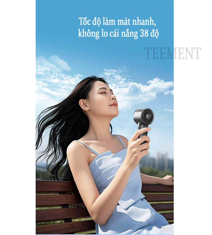 Quạt Tích Điện Mini Cầm Tay Teement , Màn Hình Led, 100 Tốc Độ Gió ,cầm Tay Thông Minh, Màn Hình Hiển Thị Kỹ Thuật Số, Pin 2000mah Siêu Mát - Hàng Chính Hãng