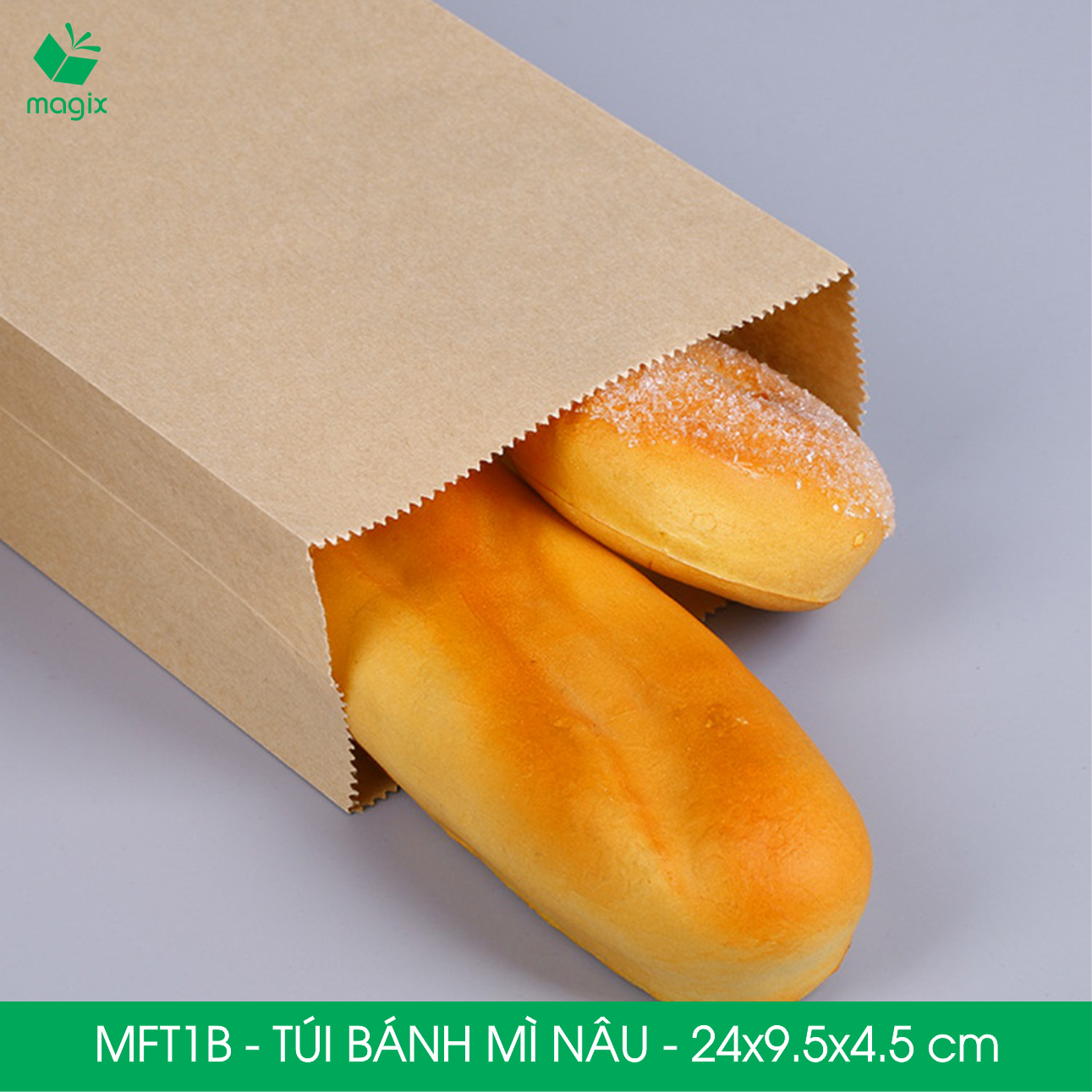 MFT1B - 24x9.5x4.5 cm - 100 Túi giấy bánh mì nâu