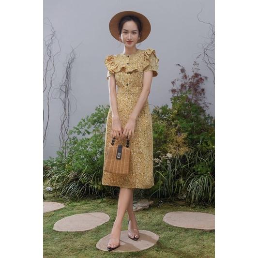 Đầm hoa đũi lụa hàn phối bèo có túi sườn thiết kế