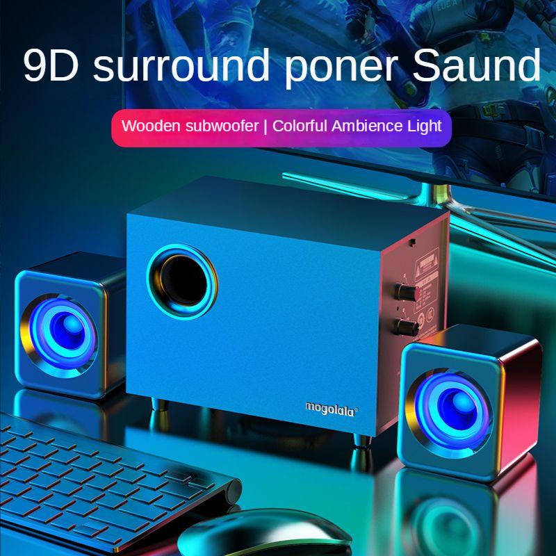 Máy tính máy tính bằng gỗ Bluetooth Audio Desktop Home Máy tính xách tay nhỏ Loa nhỏ Color: bluetooth and lamp