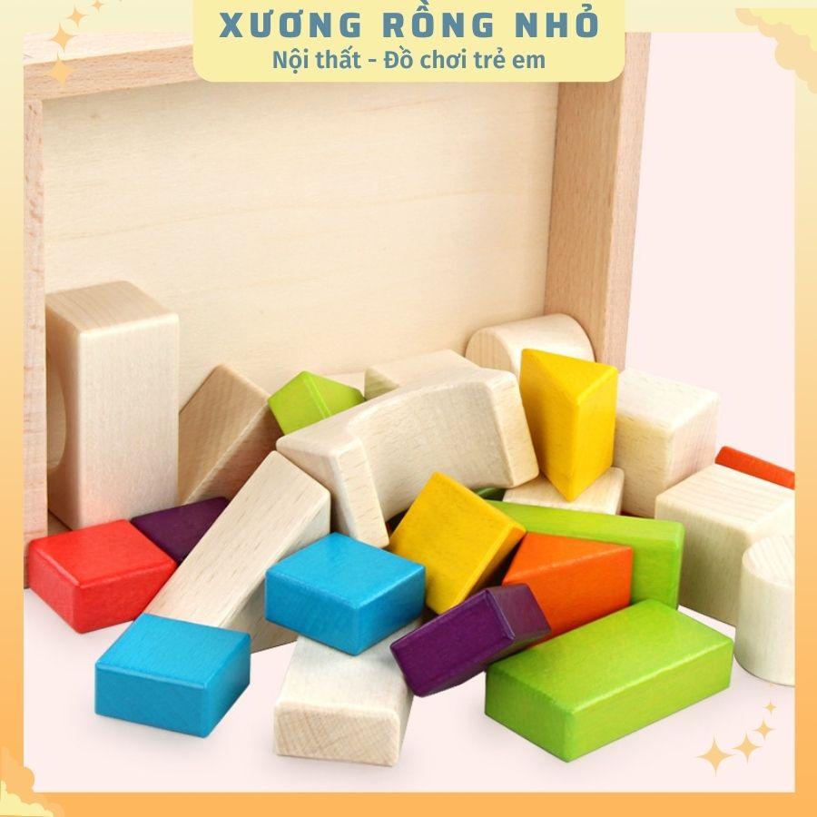Bộ xếp hình khối bằng gỗ 30 chi tiết đơn giản nhiều màu sắc